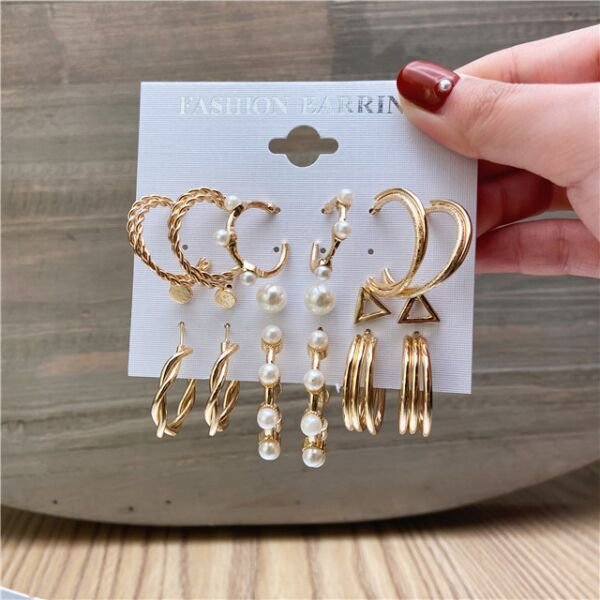 Pearl And Gold Mix Earrings Set