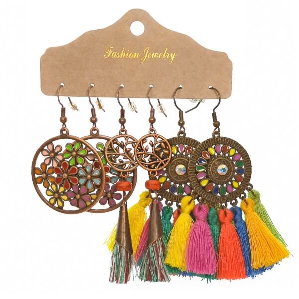 Ethnic Style Antique Bronze Plated Leaf Flower Earrings set-6